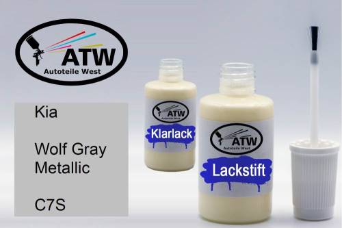 Kia, Wolf Gray Metallic, C7S: 20ml Lackstift + 20ml Klarlack - Set, von ATW Autoteile West.